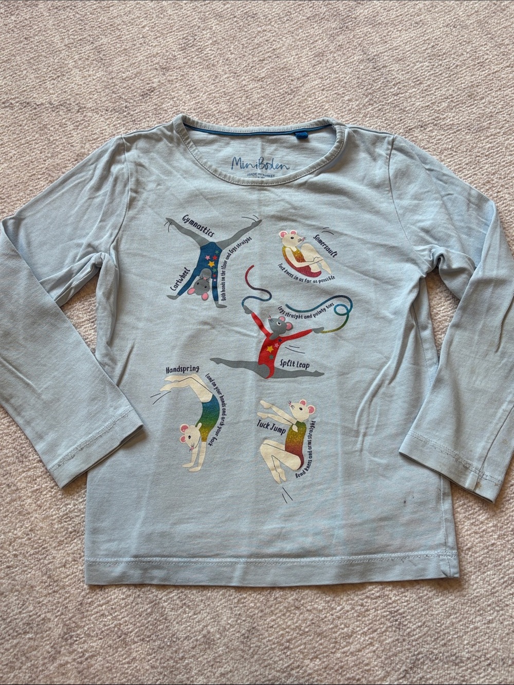 Mini Boden Light Blue Long Sleeve Gymnast Mouse Tee